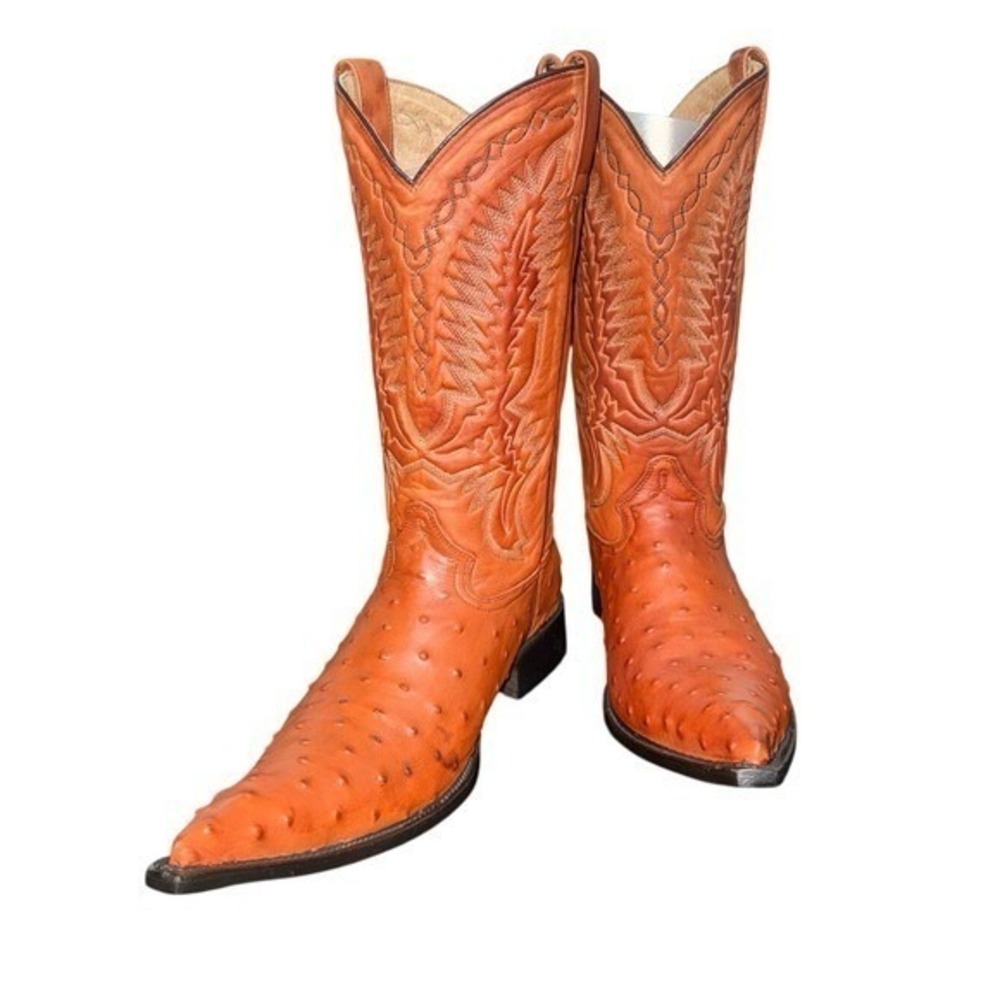 FORASTERO Ostrich Embossed Cowhide Snip Toe Cowboy Boots Orange | Men's 10.5
